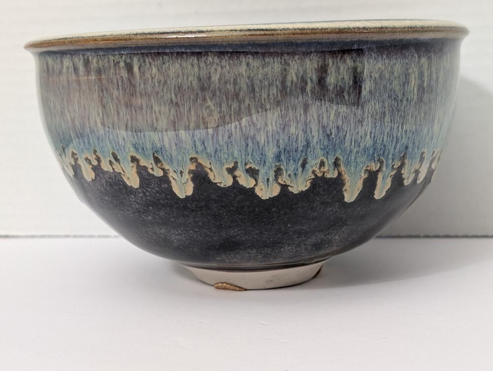 Bill Campbell Pottery Drip Glaze Ceramic Bowl Swirl Interior Art Studio Piece